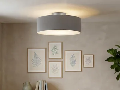Produktbild von Deckenleuchte mit Stoff Lampenschirm Grau 40cm - Textil Deckenlampe Stoffschirm