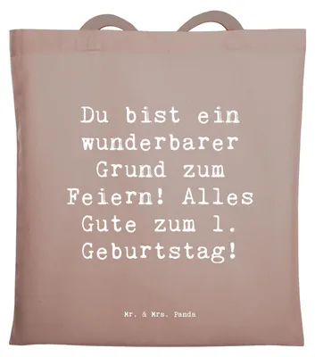 Produktbild von Mr. & Mrs. Panda Tote Bag Spruch 1. Geburtstag Feiern - Braun Pastell - Geschenk, Geburtstagsgeschenk, Geburtstagsspruch, Schultasche, Happy Birthday, Tasche, Shopping