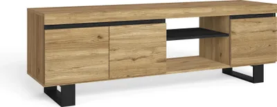 Image de NATURALE Meuble TV, Chêne et Noir, 2 portes et 2 logements, 160x40x53cm