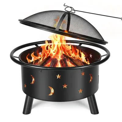 Produktbild von Feuerschale mit Grillrost und Schürhaken, Feuerschalen für den Garten, Multifunktional Feuerkorb mit Schürhaken für den Garten, Terrasse, Lagerfeuer