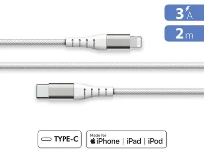 Produktbild von BIG BEN FPLICMFI2MRW, 2 m, Lightning, USB C, Männlich, Männlich, Weiß