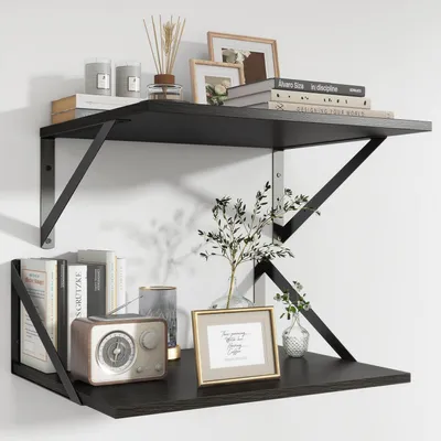 Produktbild von Wandregal 2er Set Holz Schwarz 40 x 30 cm