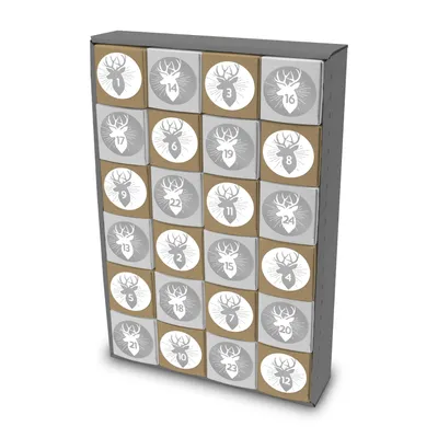 Produktbild von itenga SET Adventskalender zum Füllen Würfel 5cm (außen grau) + Sticker Z46 + Würfel (weiß, braun)