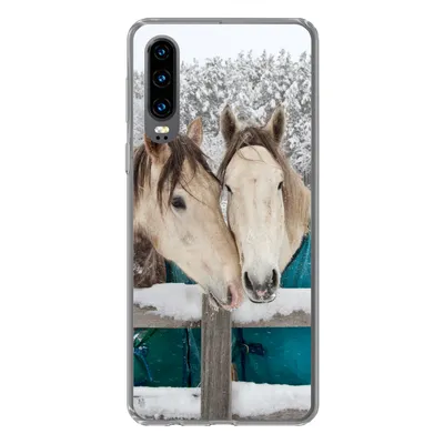 Produktbild von MuchoWow® Handyhülle Schutzhülle Hülle für Huawei P30 Pferde - Decke - Schnee Silikon Softcase Handy Hülle - Kartenbesitzer