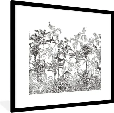 Produktbild von MuchoWow® Gerahmtes Poster Dschungel - Tiere - Schwarz - Weiß 40x40 cm - Poster mit Schwarzem Bilderrahmen Wandposter Rahmen Foto Bilder - Poster - Plakat im Rahmen