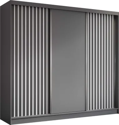 Produktbild von AGMAT Schwebetürenschrank Nevada, Kleiderschrank mit 3 Türen, Moderne Garderobe in Farbe: Graphit, Schrank in Größe: 240 x 216 x 61 cm