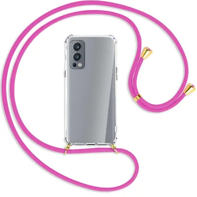 Produktbild von Handykette Backcover-Schutzhülle mit Band (Metall goldfarben) für OnePlus Nord 2 5G - hot pink