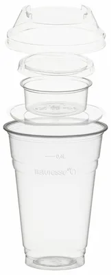 Produktbild von 100x Trinkbecher 400ml+Domdeckel+Einsatzbecher stapelbar PLA