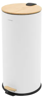 Pedaalemmer 30 L, Weiß, Stahl, Softclose, Bambusdeckel
