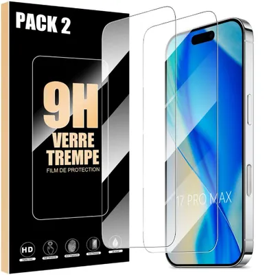 Image de 2 Verre Trempé pour iPhone 17 Pro Max, Protection d'écran Anti-Rayures 9H Antichoc Transparent