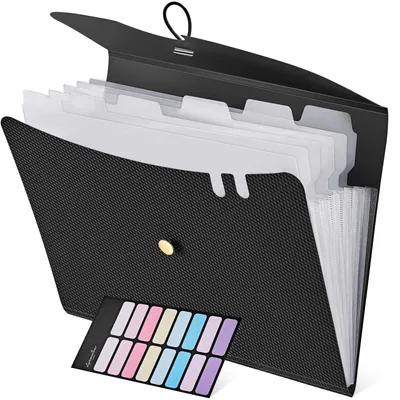 Produktbild von Erweiterbarer A4-Ordner mit 7 Fächern, Dokumentenmappe, Ringbuch, Aktenordner, Organizer, Dokumententasche, Ordnerorganizer für Büro, Zuhause, Schule, schwarz