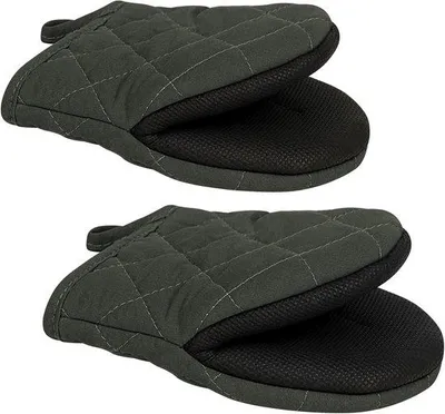Produktbild von Unyqoos® Ofenhandschuhe 1 Paar – hitzebeständig bis 260 °C, Neopren & Baumwolle, rutschfeste Silikon-Griffe, 13,5×17,5 cm, maschinenwaschbar, grau