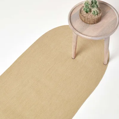 Produktbild von HOMESCAPES Handgewebter geflochtener Teppich in Beige, 66 x 200 cm