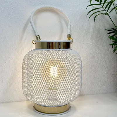 Produktbild von Tischlampe Dekolampe LED Nachttischlampe Metalllampe Laterne Batterie Ø16xH20cm