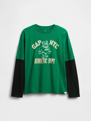 Produktbild von GAP Logo-T-Shirt Grün mit Rundhals-Ausschnitt und Langarm aus 100 % Baumwolle Größe L