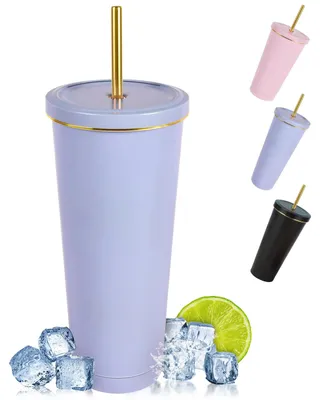 Isolierbecher 750 ml, doppelwandig, Edelstahl, mit Strohhalm und Deckel
