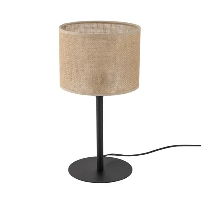 Produktbild von Nachttischlampe Metall Stoff E27 D: 22 cm 39 cm Schwarz Braun rund Modern Tischlampe