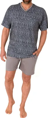 Produktbild von Herren Schlafanzug kurzarm Shorty Pyjama - 122 105 90 522 ; grau , 48