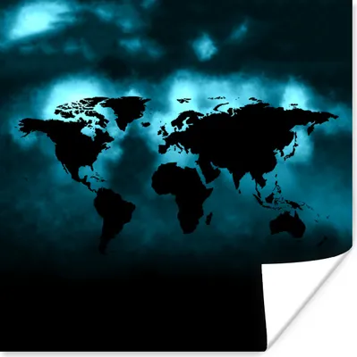 Produktbild von MuchoWow® Poster Weltkarte - Schwarz - Blau 75x75 cm - Wand Dekoration
