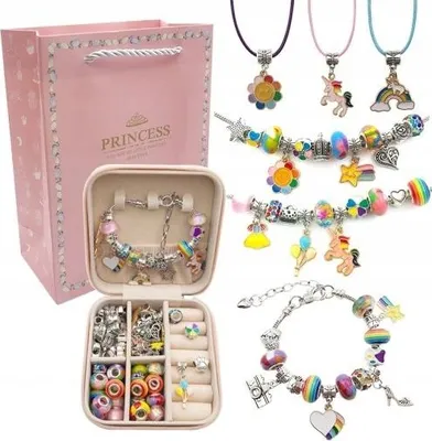 Image de Set de bijoux pour enfants diy perles charms 60 pièces bracelets boîte cadeau
