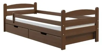 Produktbild von Masseno Kinderbett MARIS 90x200 cm mit Schublade, Rausfallschutz, Einzelbett für Mädchen und Jungs,Nussbaum