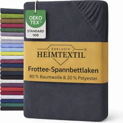 Produktbild von EXKLUSIV HEIMTEXTIL Frottee Spannbettlaken Rundumgummizug Marke 90 x 200 cm Anthrazit 80% Baumwolle 20% Polyester    Bed-Sheet Bettlaken Spannbetttuch Topper Leinentuch