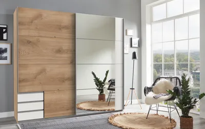 Produktbild von Schwebetürenschrank Schrank Schiebetürenschrank Schlafzimmer  "Eugenio V" Plankeneiche/Weiß