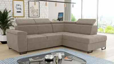Produktbild von Ecksofa Natan mit Schlaffunktion und einstellbare Kopfstützen - Wohnlandschaft mit Metallfüßen, Couchgarnitur, Bettkasten, Sofa (Ecksofa Rechts, Beige (Paros 02))