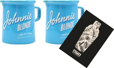 Produktbild von Johnnie Walker 2er Set Tasse / Becher aus Ton mit Henkel in Blau + 300ml Eichung Glas