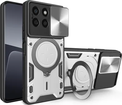 Produktbild von Handyhülle für Honor X8b Dual-Layer Stoßfest Rüstung Hülle mit Dia Kameraschutz und Kreisförmig Ring Ständer Silber