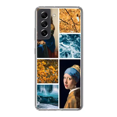 Produktbild von MuchoWow® Handyhülle Schutzhülle Hülle für Samsung Galaxy S21 FE Milchmädchen - Mädchen mit Perlenohrring - Collage Silikon Softcase Handy Hülle - Mobiltelefonhülle