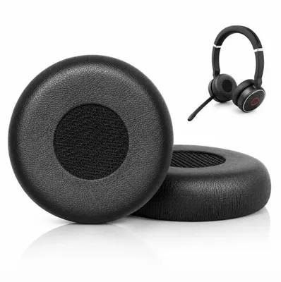 Produktbild von Ohrpolster Ersatz für Jabra Evolve 75, 2 Stück Memory Foam Protein Leder, weich & atmungsaktiv, einfache Klick Montage, bessere Klangisolierung