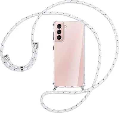 Produktbild von Handykette Backcover-Schutzhülle mit Band (Metall silberfarben) für Samsung Galaxy S21 Plus 5G - weiß/grau