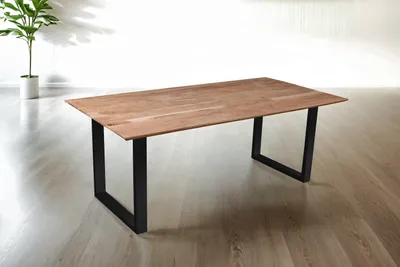 Produktbild von Esstisch 200x100 cm Akazie massiv eichenfarben schweizer Kante U-Gestell schwarz DEAN
