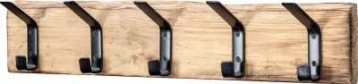 Produktbild von Garderobe Holz L55cm Hakenleiste 5 Haken Eiche Wanddeko Deko Kleiderhaken Natur