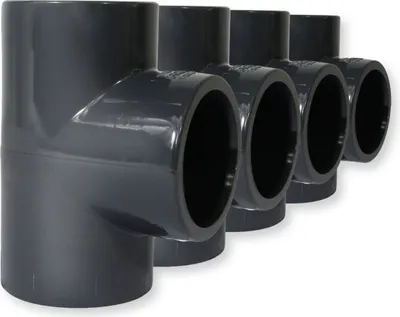 Produktbild von PVC-U Fitting T-Stück Ø 50 mm 90°, allseitig Klebemuffen zum Verbinden von Rohren und Schläuchen 4er-Set