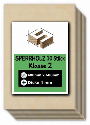 Produktbild von Rechteckige Birkensperrholzplatten zum Basteln und Bemalen – Lasergravur, Laserschnitt, CNC-Fräsen, Modellbau, Laubsägearbeiten, Brandmalerei und Decoupage – Klasse 2 – 40 × 60 cm (400 × 600 mm) – 4 mm – 10 Stück