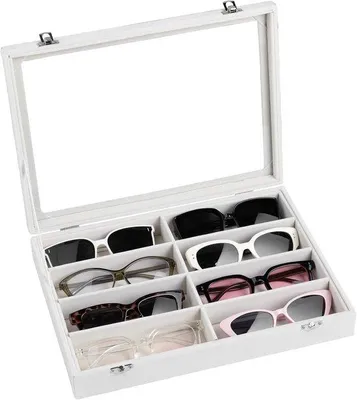 Immagine prodotto di Portaocchiali Velvet con 8 scomparti e coperchio trasparente - Scatola portaocchiali per uomo/donna - Vassoio espositore per occhiali da sole - 33,8 x 24,5 x 5,5 cm