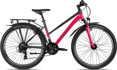 Produktbild von Axess Adventure 26 Trapez Jugendfahrrad mit Federgabel & Straßenausstattung 26 Zoll Rosa 48 cm
