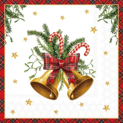Produktbild von Servietten Papier 33x33cm 3-lagig mit Weihnachtsglocken Motiv 20 Stk.