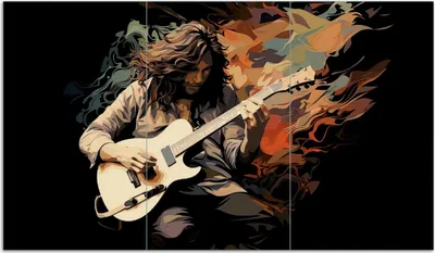 Produktbild von Wallario Herdabdeckplatte aus Glas, Größe 90 x 52 cm 3-teilig, Motiv Gitarrensolo