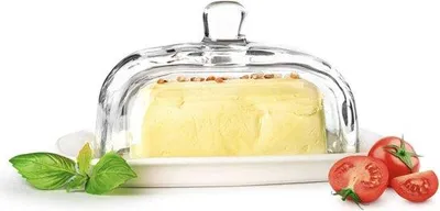 Produktbild von Grosse Butterdose auf Porzellanplatte, Butteraufschlag, Butterschale, Kühlschrankbutterdose