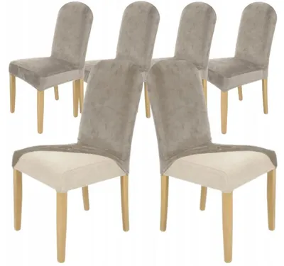 Produktbild von 6 Stück Stuhlhussen Stretch Beige - Universal - Samt - Abgerundete Lehne - Schonbezug weich