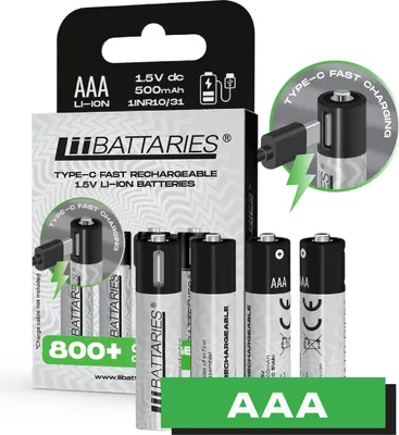 Immagine prodotto di LiiBattaries POTENTE BATTERIA AAA USB-C 4pcs 500mAh 1.5V LIT-ION