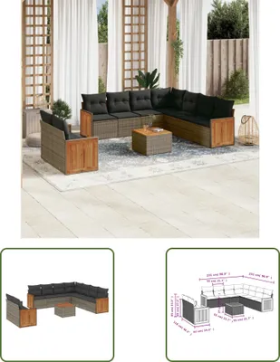 Produktbild von The Living Store 10-tlg. Garten-Sofagarnitur mit Kissen Grau Poly Rattan