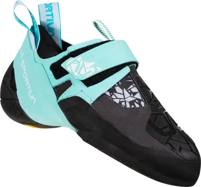 Kletterschuh "Skwama Vegan Woman" von La Sportiva in mintgrün und schwarz; mit Klettverschluss und rutschfester Sohle.