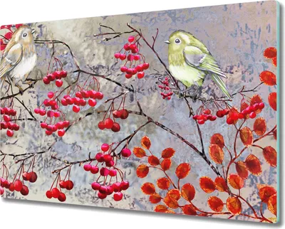 Produktbild von Coloray Kochplattenabdeckung Herdabdeckplatte 80x52 cm Hackbrett Schneidebrett Küchenbrett - Zweige Obst Blätter Vögel