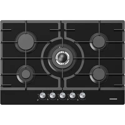 Produktbild von Heinner HBH-M705IWFGBK, Schwarz, Integriert, 75 cm, Gaskochfeld, Edelstahl, 5 Zone(n)