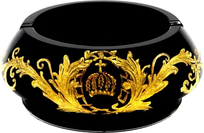 Image de Pompöös by Casa Padrino Cendrier de luxe doré à l'or fin 24 carats noir / or Ø 15,5 x H. 6,5 cm - Pompöös Cendrier en verre dessiné par Harald Glööckler
