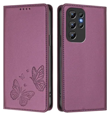 Produktbild von Lederhülle für Oukitel C1 / C1 Pro, Schmetterling Prägung Leder Brieftasche Schutzhülle mit Ständer Lila